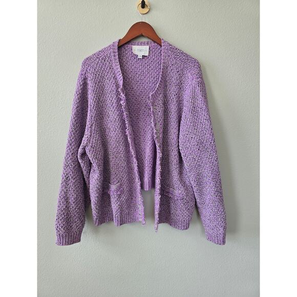 Eureka by Christos Garkinos Purple Textured Knit Cardigan Sweater 3X Preppy Chic - Picture 2 of 8